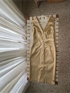 Dolce & Gabbana Gold Satin Midi Sheath Dress